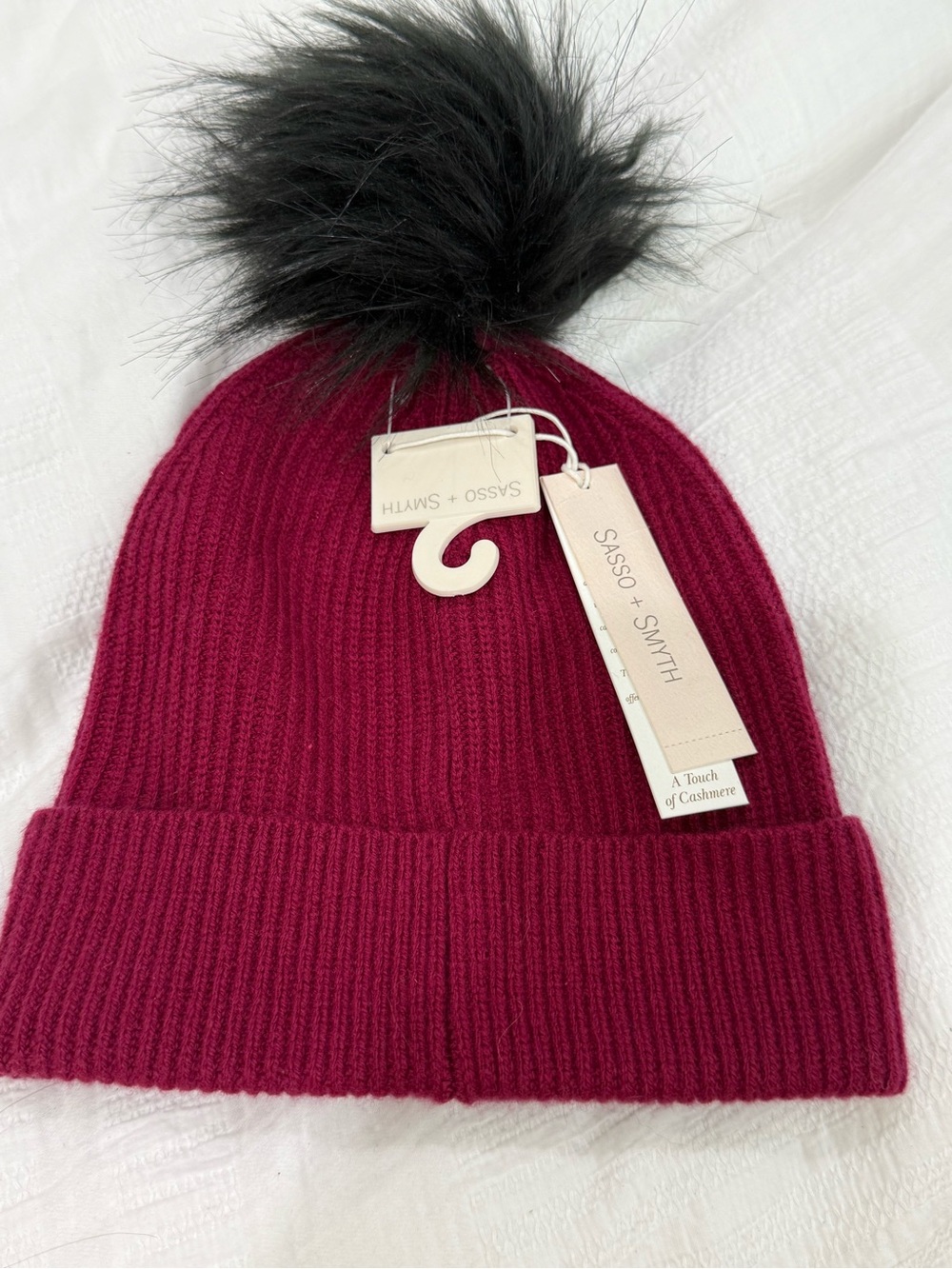 Pom Beanie Hat in Burgundy with Black Pom